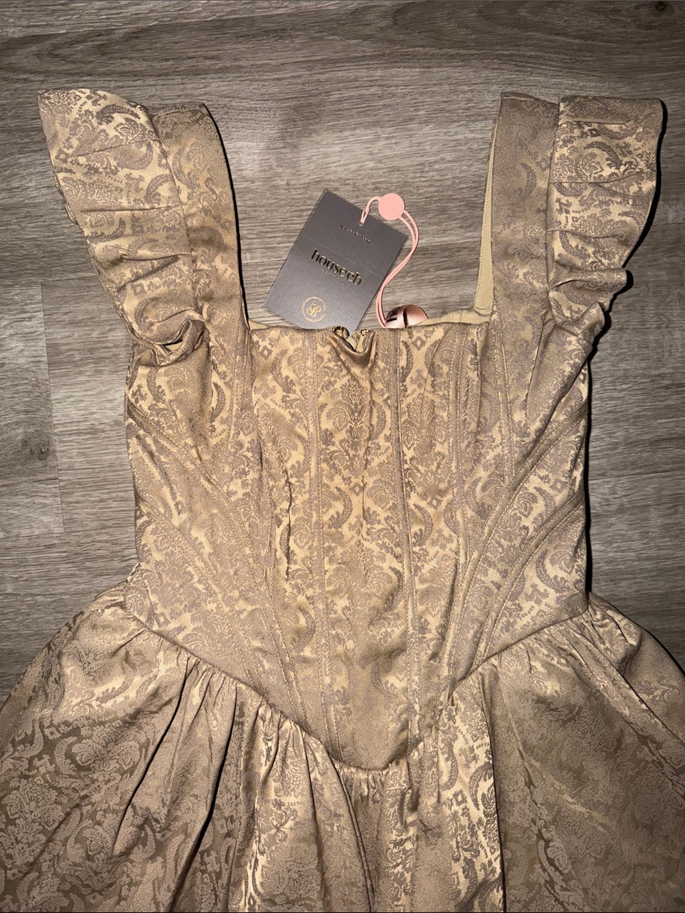 House of CB ALESSANDRA Gold Jacquard Midi Dress With Detachable - Picture 12 of 16